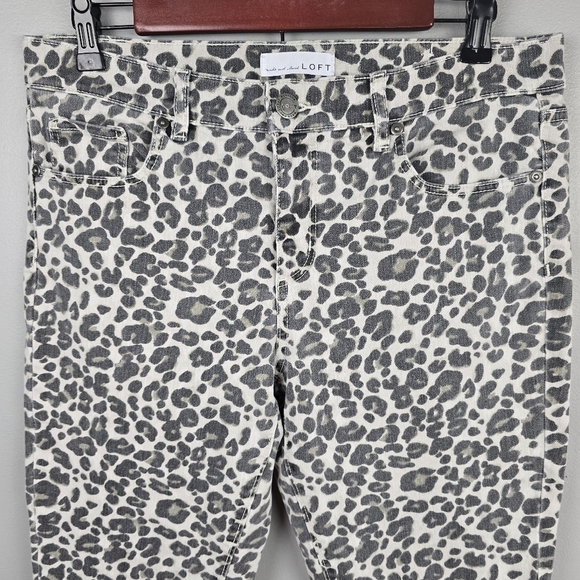 LOFT Modern Skinny Chic Classic Leopard Print Pants Black Cream Womens Size 28‎ - Picture 5 of 14